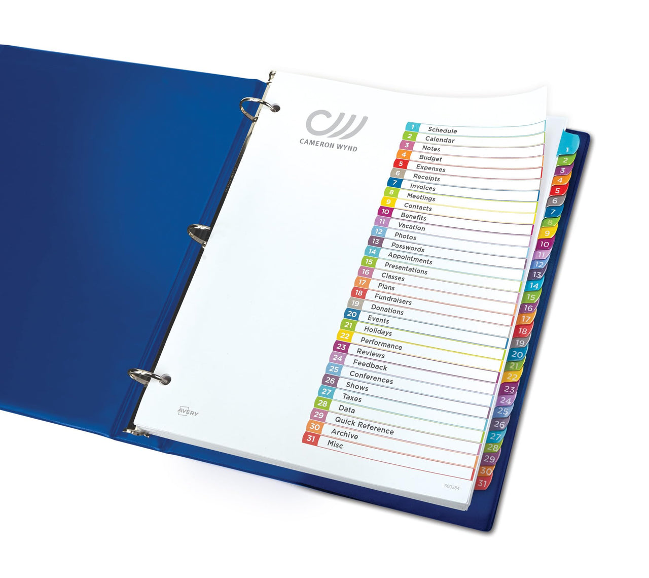 Avery 1-31 Tab Dividers for 3 Ring Binders, Customizable Table of Contents, Multicolor Tabs, 1 Set (11846)