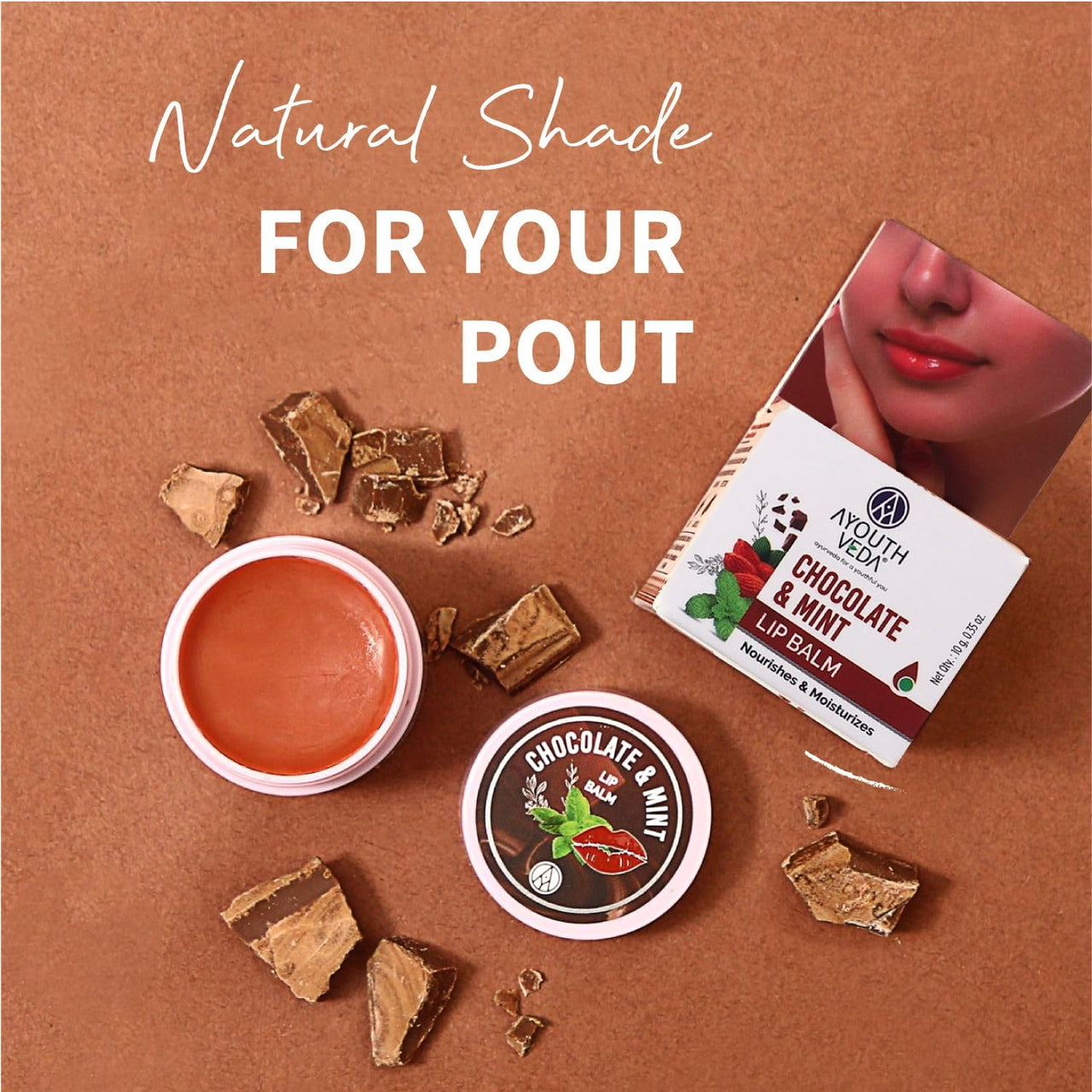 Ayouthveda Chocolate & Mint Lip Balm For Men & Women| A Nourishing Lip Balm with Vitamin E, Almond & Olive Oil | Heals Cracked & Undernourished Lips| Moisturizer For Chapped And Dry Lips|(10gm)