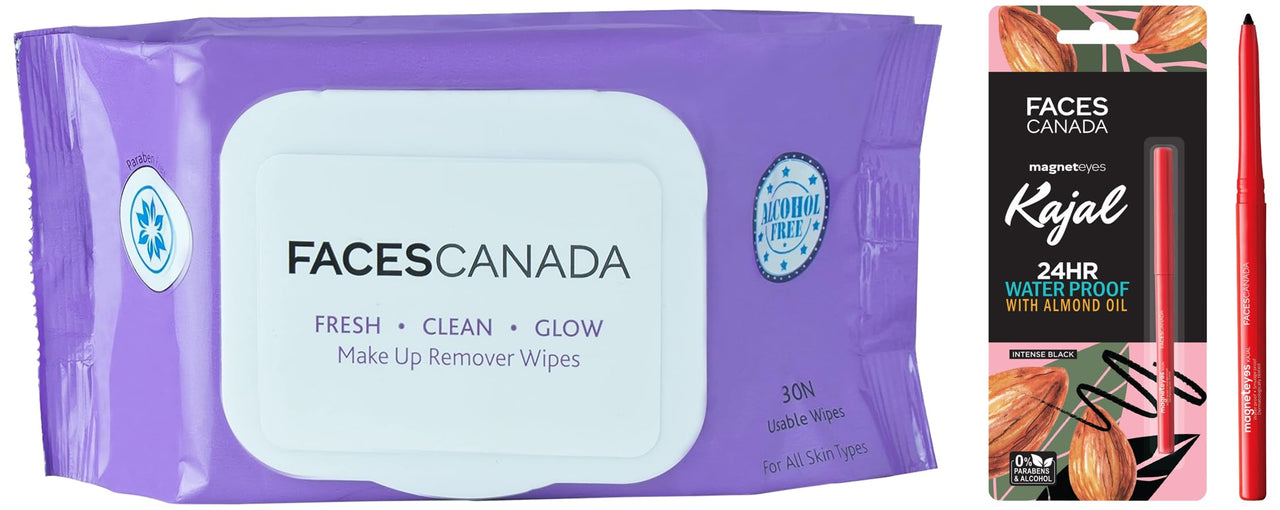 FACESCANADA Faces Fresh Clean Glow Makeup Remover & Faces Canada Magneteyes Kajal - Black, 0.35G
