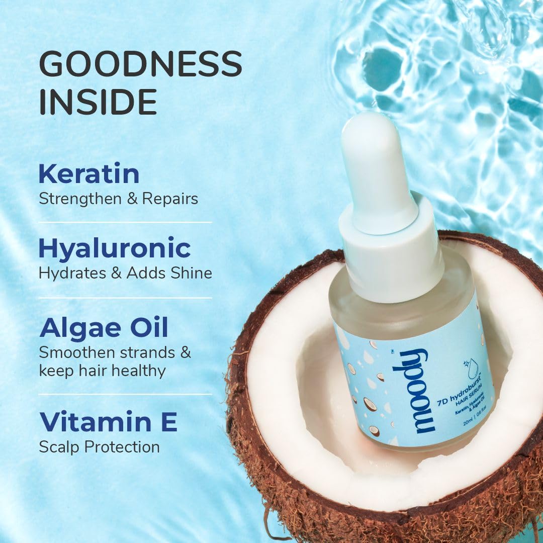 Moody Hyaluronic & Keratin Hair Serum Infused With Vitamin E & Algae Oil | Anti-Frizz Hair Serum | Keratin Serum Hair Growth | Hair Vitalizer | All-in-One Serum Protect Against Pollution & Humidity