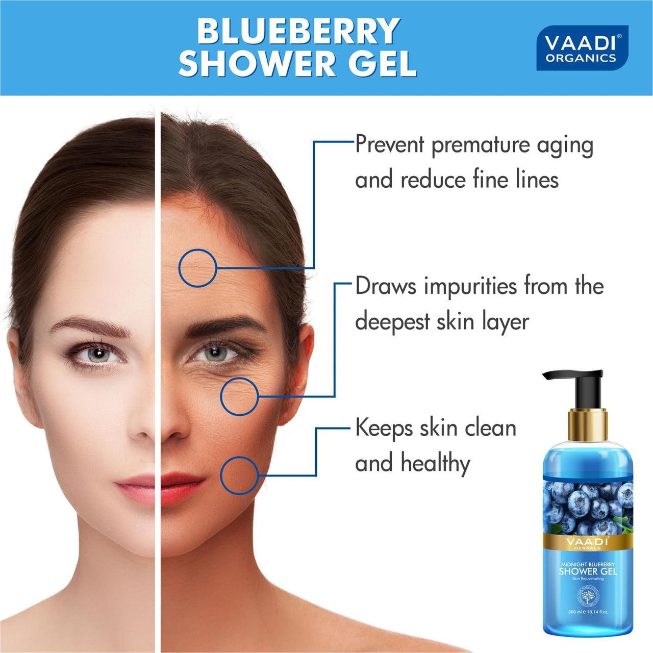 Vaadi Herbals Shower Gel, Midnight Blueberry, 300ml