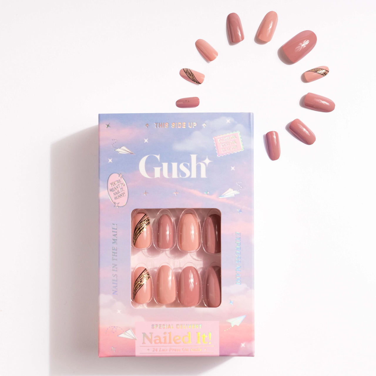 Gush Beauty Press On Nails | Reusable Nail Extensions | Artificial Fake Nails Set | For women (Peony Pinks - Short Round)