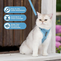 Voyager Step-in Lock Cat Harness w Reflective Cat Leash Combo Set with Neoprene Handle 5ft - Supports Small, Medium and Large Breed Cats by Best Pet Supplies - Baby Blue, XXS Harness Leash Set (Baby Blue) XXS (Chest: 11.5 - 14