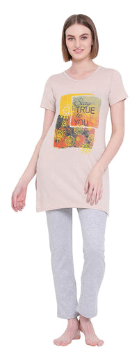 In Love Ladies Long Knee Length Chest Printed Side Slits Tshirts