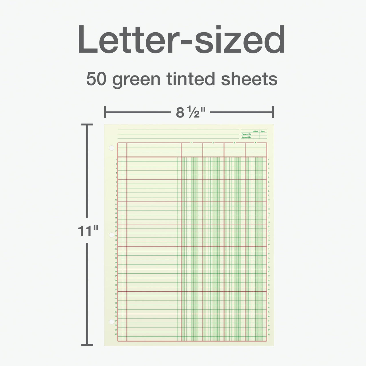 Adams Columnar Analysis Pad, 4 Column Ledger, 8.5" x 11", 100 Pages (50 Sheets), Green, 3 Hole Punch, for Accounting, Bookkeeping & Data (ACP85114)