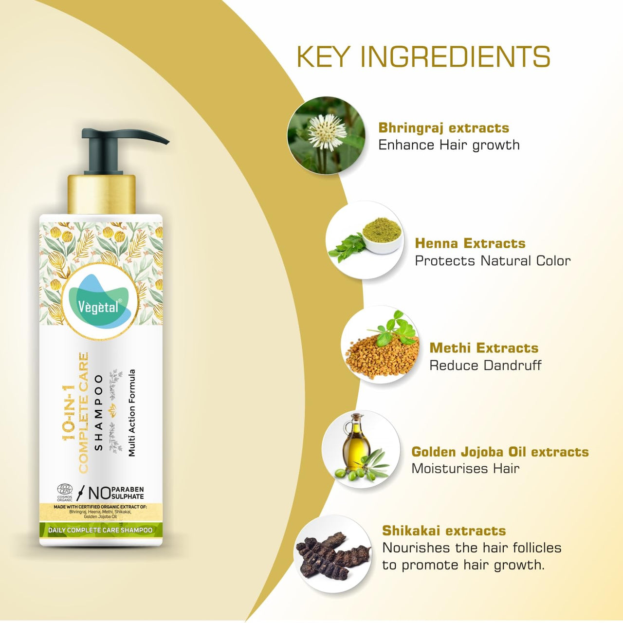 Vegetal 10-in-1 Complete Care Shampoo, Organic, Paraben-Sulphate Free, Daily Use Pack of 3