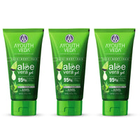 Ayouthveda Aloe Vera Gel 150 gm for Face, Body & Hair | Aloe Vera Skin/Hair Gel With Neem & Tulasi Vitamin Extracts | Calms Sunburn & Promotes Even Skin Tone (Pack Of 3;150ml each)
