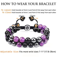 Triple Protection Bracelet for Men Women, Genuine Amethyst Black Obsidian Hematite 8mm Beads Bracelet ,Handmade Natural Stone Crystal Bracelets for Protection Healing Balance Amethyst Bracelet