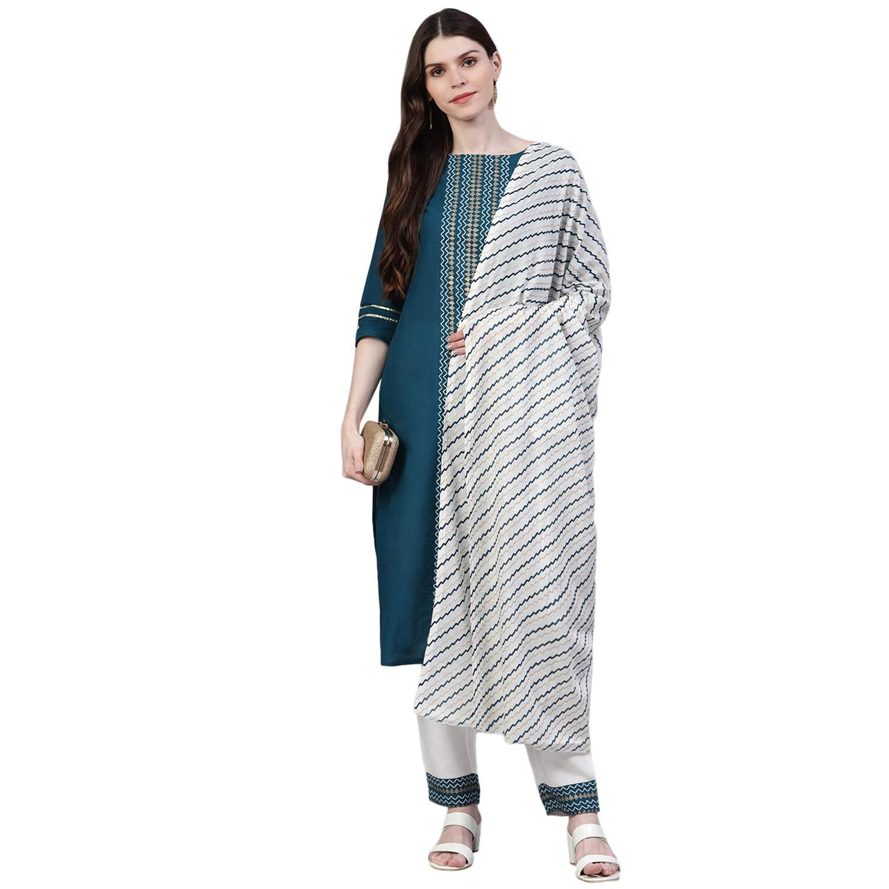 Stylum Women's  Printed Cotton Straight Kurta Pant Dupatta Set