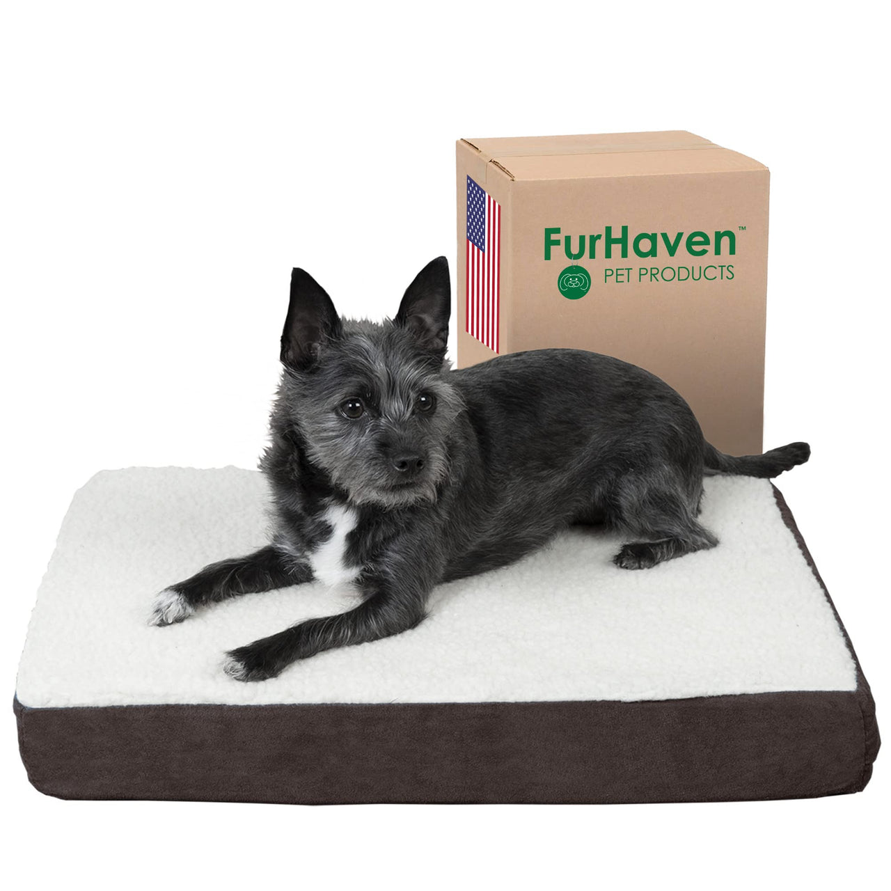 Furhaven Orthopedic Dog Bed for Small Dogs w/ Removable Washable Cover, For Dogs Up to 20 lbs - Sherpa & Suede Mattress - Espresso, Small