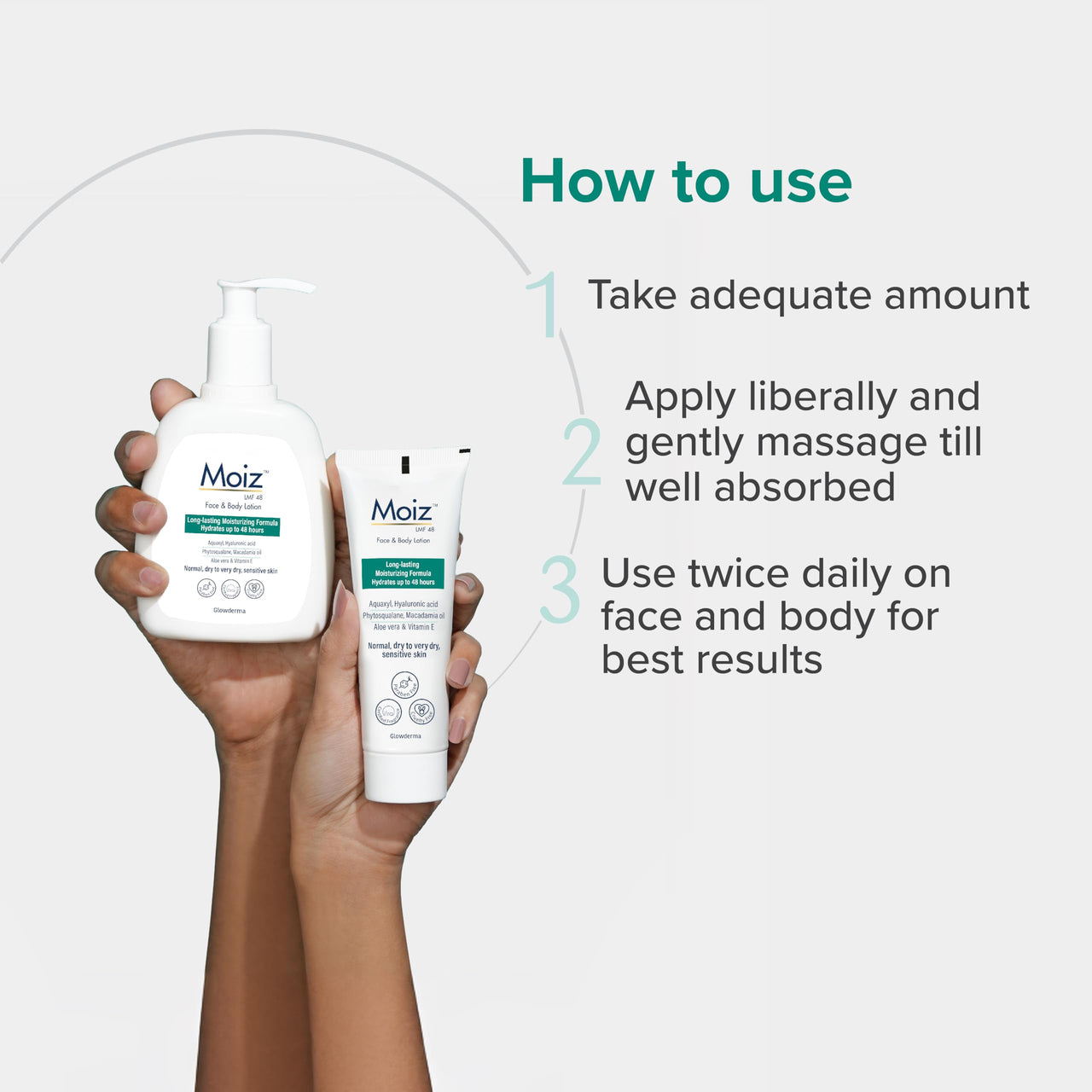 Moiz LMF 48 Lotion | 48 Hour Long-Lasting Moisturizer | Formulated with 17 Moisturizers | Non-Comedogenic | Paraben & Cruelty-Free - 75ml