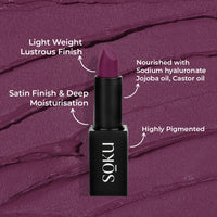 SOKU Censored Matte Long Lasting Lipstick for Women | Creamy Lipstick | Enriched with Jojoba Oil | Moisturising & Waterproof | Smooth Finish & Lightweight (Velvet Vine-12) - 4.2g