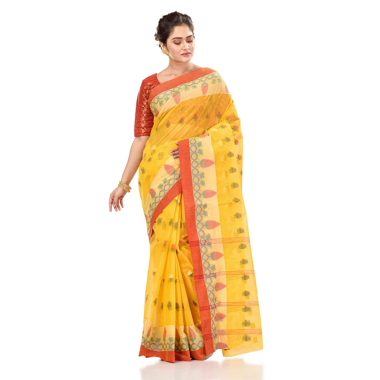 Brajawasi Women's  Pure Cotton Bengal Tant Handloom Saree Without Blouse Piece (ND-1)