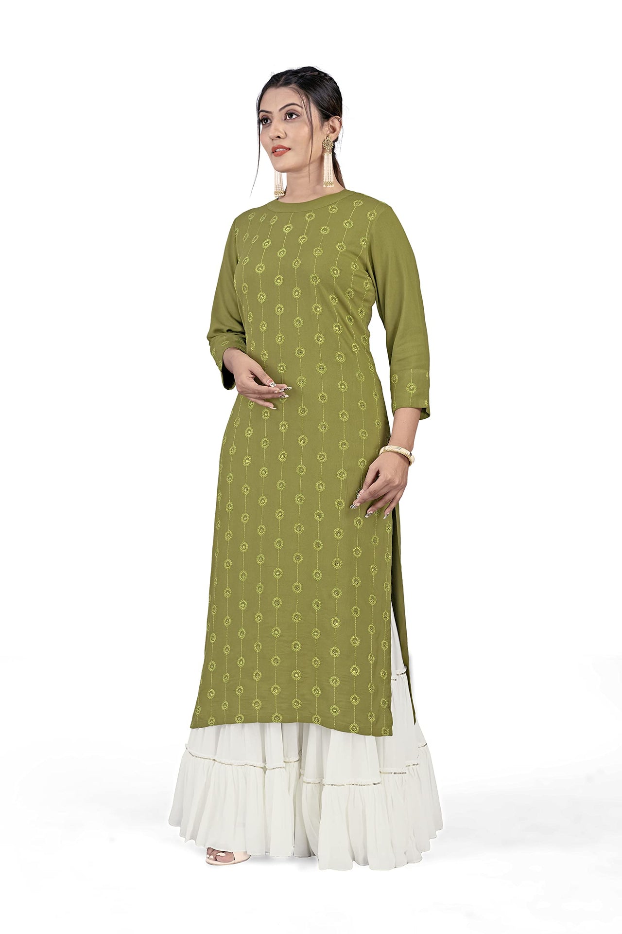 Fashion Dream Women Viscose Rayon Sequence Embroidered Straight Kurti