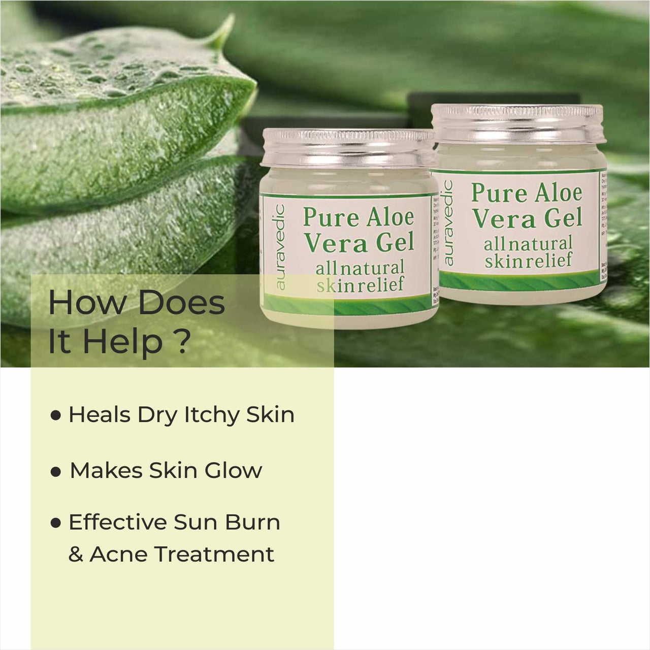 Auravedic Pure Aloe Vera Gel With Green Tea – Pack of 2 (200gm Each), Multi-Purpose Gel For Face, Hair, Under Eyes & Acne, Hydrating & Paraben-Free Formula For Glowing Skin