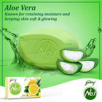Godrej No.1 Bathing Soap Lime & Aloe Vera Grade 1 Soap & Long-lasting Fragrance, (150g each) - Pack of 9