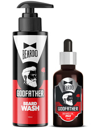 Beardo Ultimate Godfather Beard Combo | Godfather Beard Oil 30ml, Godfather Beard Wash 100ml | 2-Step Beard care set for Men | Gift For Men/Husband