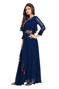 TRENDMALLS Women's  Fox Georgette Blooming Flared Long Stitched Embroidery Butta Work Anarkali Kurti Gown