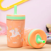 Zak Designs Unicorn Kelso Tumbler Set, Leak-Proof Screw-On Lid with Straw, Bundle for Kids Includes Plastic and Stainless Steel Cups with Bonus Sipper, 3pc Set, Non-BPA, 15 fl.oz. Classic