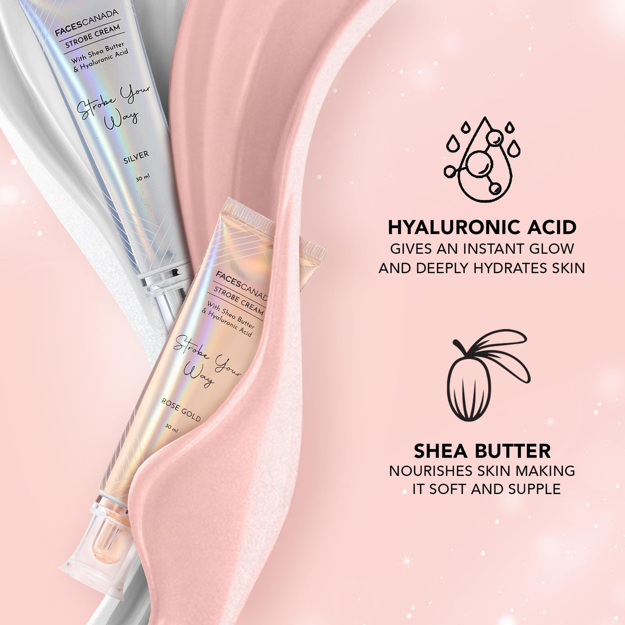 FACESCANADA Strobe Cream - Rose Gold, 30Ml | Primer + Highlighter + Moisturizer | Shea Butter & Hyaluronic Acid | Intense Hydration | Flawless Radiant Dewy Skin | Illuminating & Glowing Makeup Base