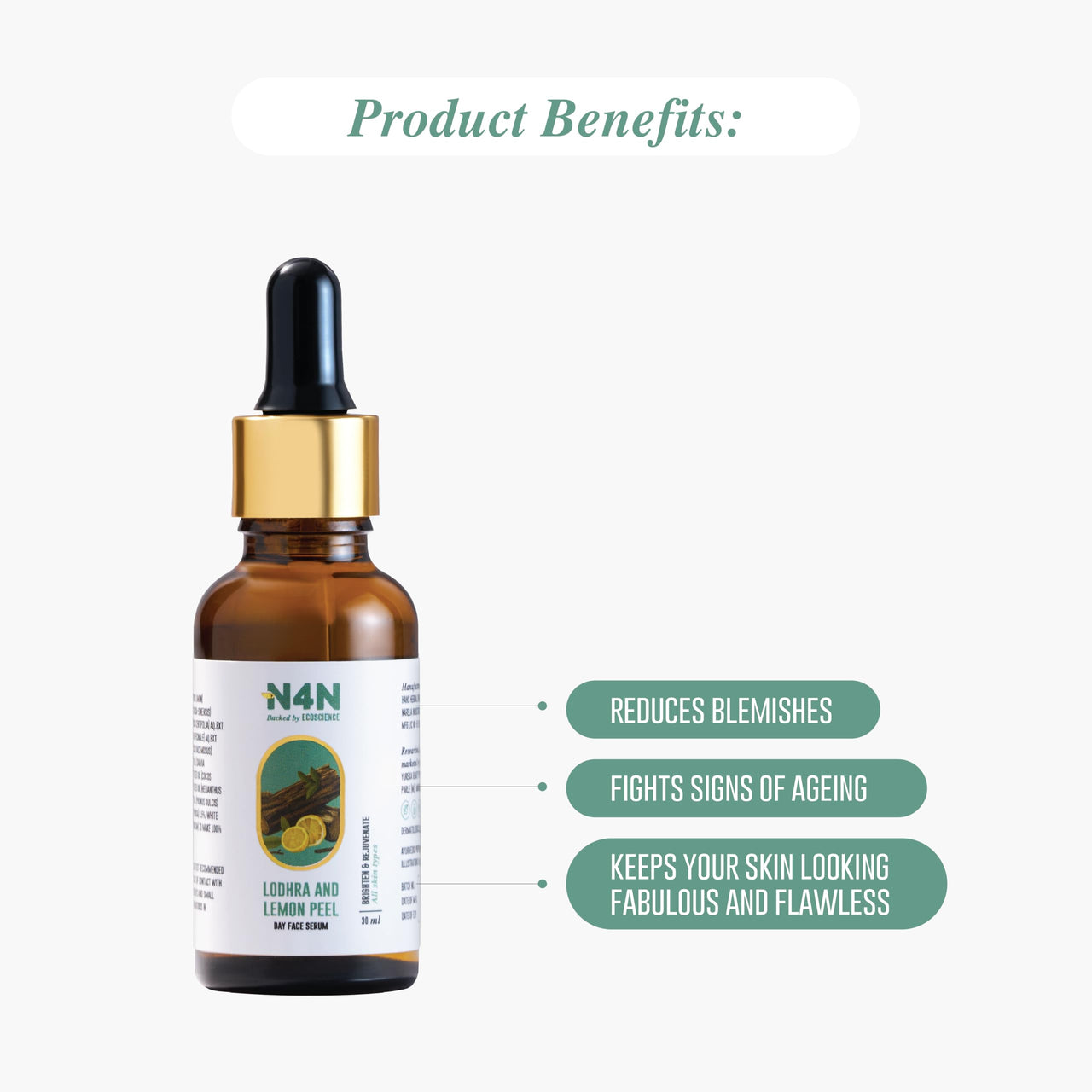 Nature4Nature Day Face Serum For Glowing Skin | With Lodhra and Lemon Peel | Reduces Blemishes and Fights Sign of Ageing | Face Serum for Women and Men | 30 ml