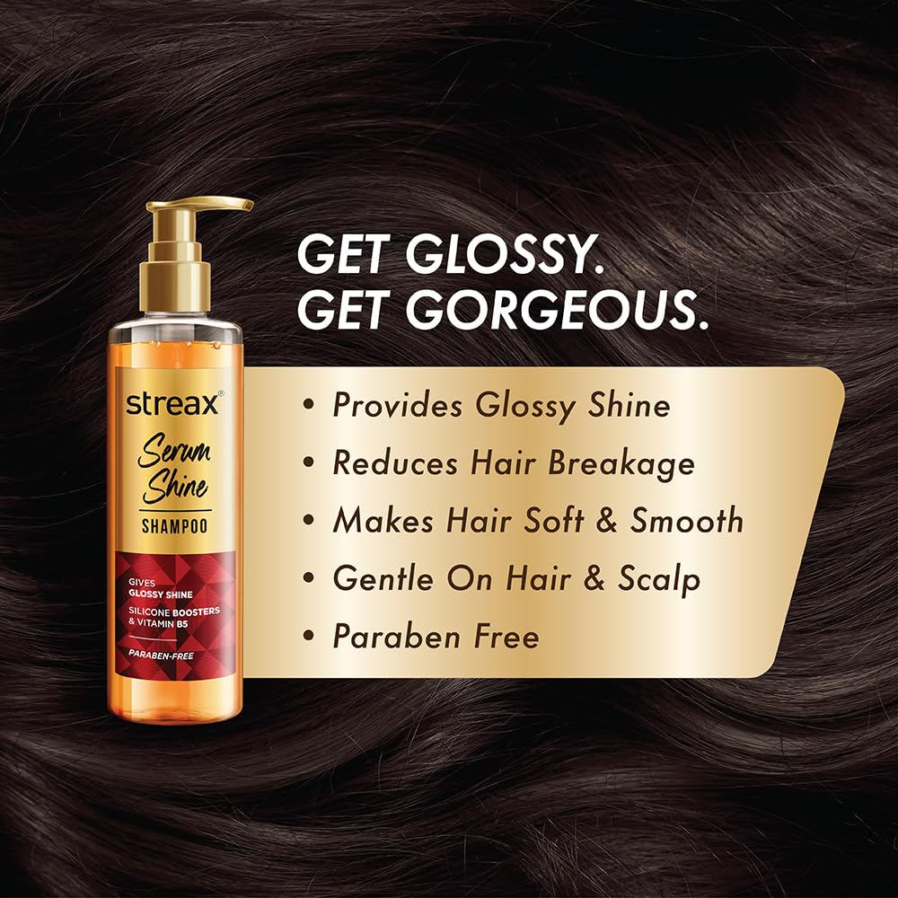 Streax Serum Shine Shampoo, 490ml |Shampoo for Frizzy and Dry Hair |Mildy everyday |for Women & Men,Paraben-Free with Silicon Boosters & Vit B5 | For Smooth & Shiny Hair