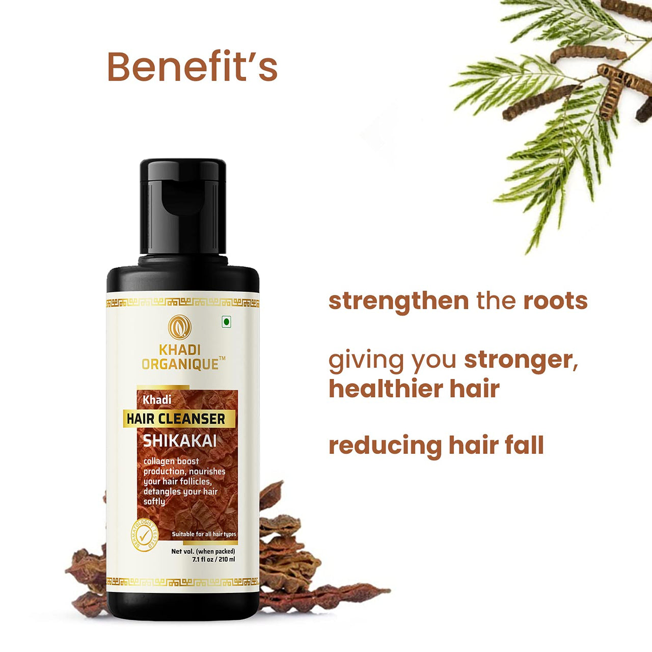 Khadi Organique Shikakai Hair Cleanser For All Hair Types - 210Ml