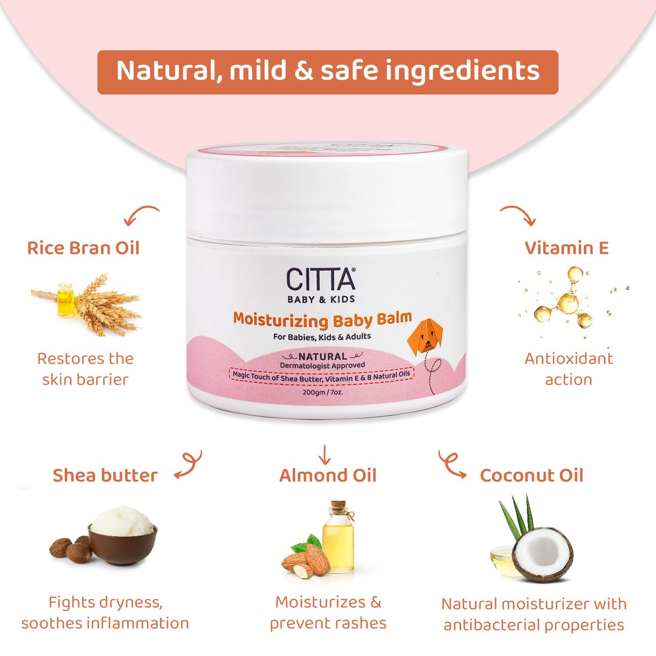 CITTA Moisturizing Baby Balm for Face and Body For Babies, Kids and Adults With 8 Natural Oils, Shea Butter & Vitamin E| Natural Body Moisturizer for Dry & Sensitive Skin | 200 g