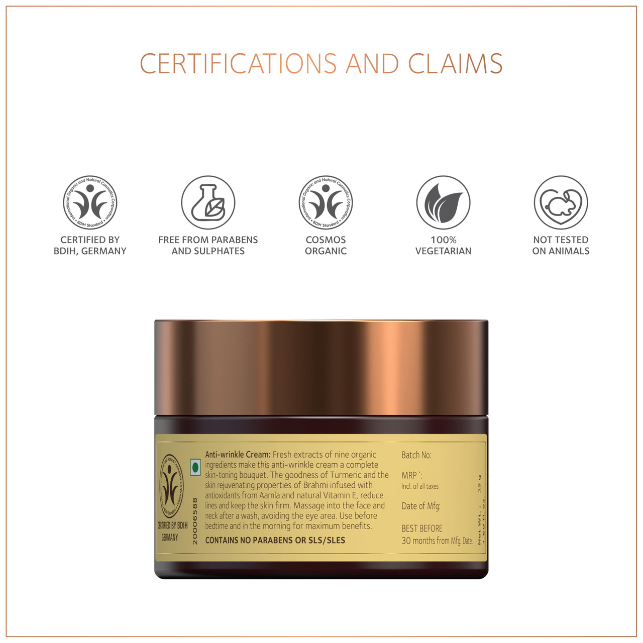 SoulTree Anti-Wrinkle Cream With Turmeric, Aamla & Skin Firming Brahmi, For Dry to Normal Skin, Nourishes, Firms, and Revitalizes with Natural Ingredients 25gm