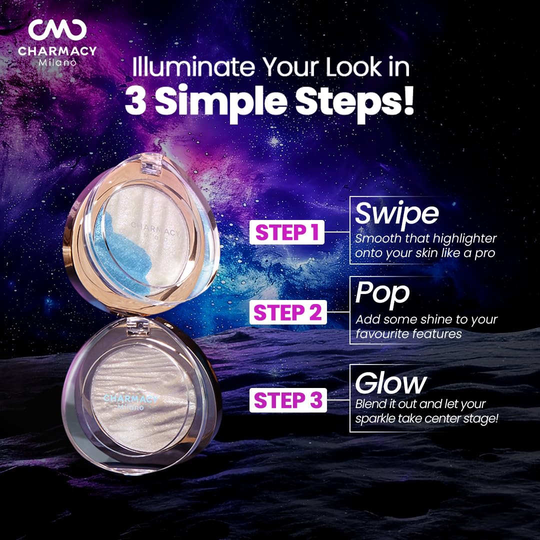 Charmacy Milano Star Dust - 605, Multichrome Blush & Highlighter, Seemless Blending Formula, Radiant Look, Compact & Portable (4.2 gms)