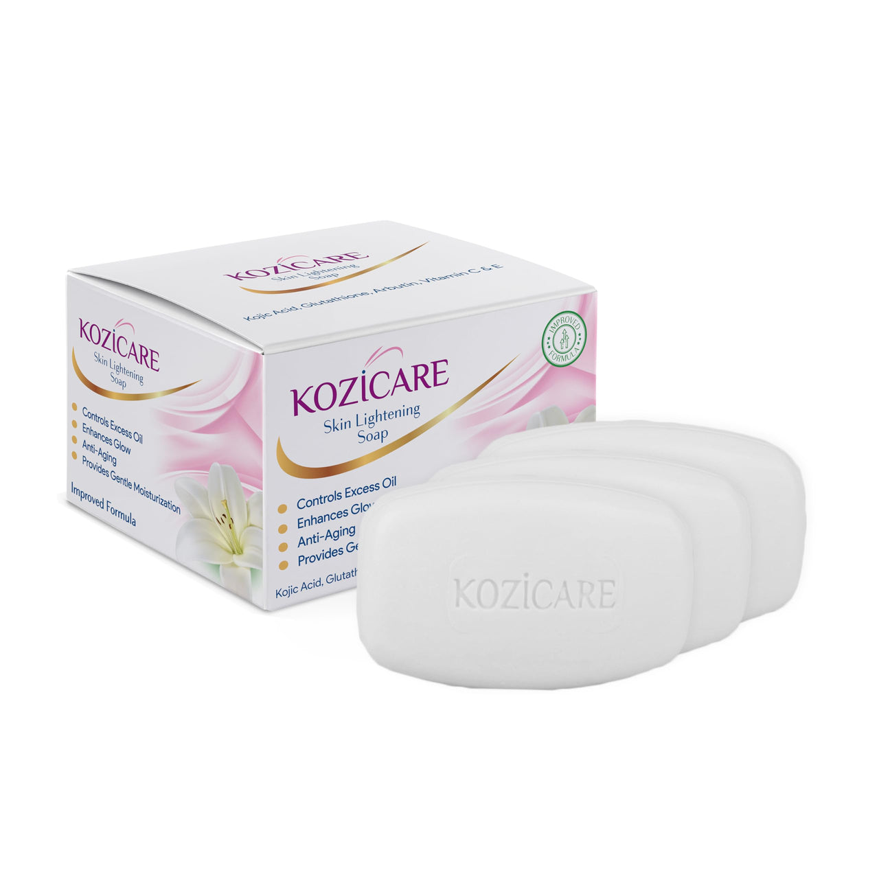 Kozicare Kojic Acid Soap & Glutathione Soap | Whitening Soap | Body Tan Removal Soap | Bath Soap for Men & Women | Remove Dark Spots & Hyperpigmentation | For Glowing Skin - Pack of 3