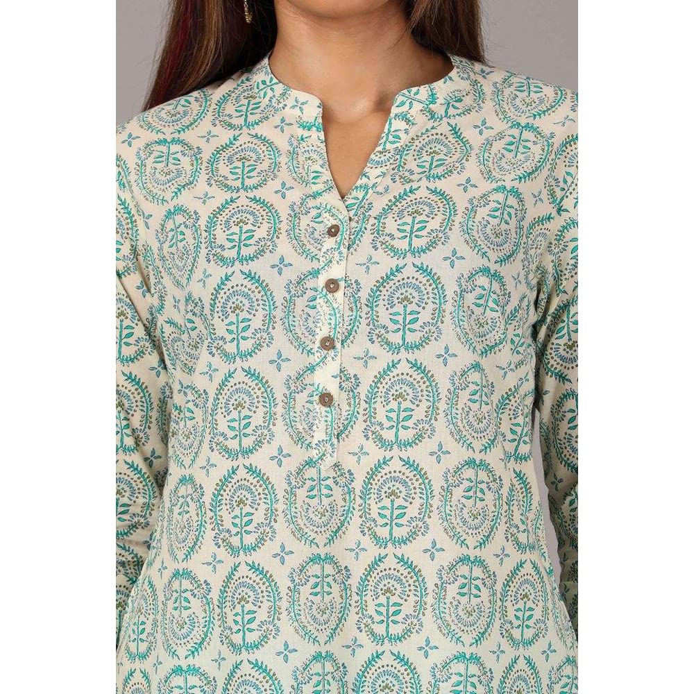 in. fuse by Shoppers Stop Mandarin Neck Printed Cotton Women Straight Fit Kurta