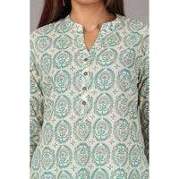 in. fuse by Shoppers Stop Mandarin Neck Printed Cotton Women Straight Fit Kurta