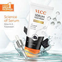 VLCC Serum Facewash - 100ml | with Vitamin C Serum Rich in Antioxidants & Charcoal for Oil Control and Detoxifies Skin & Bright Glow | Dermatologically Tested