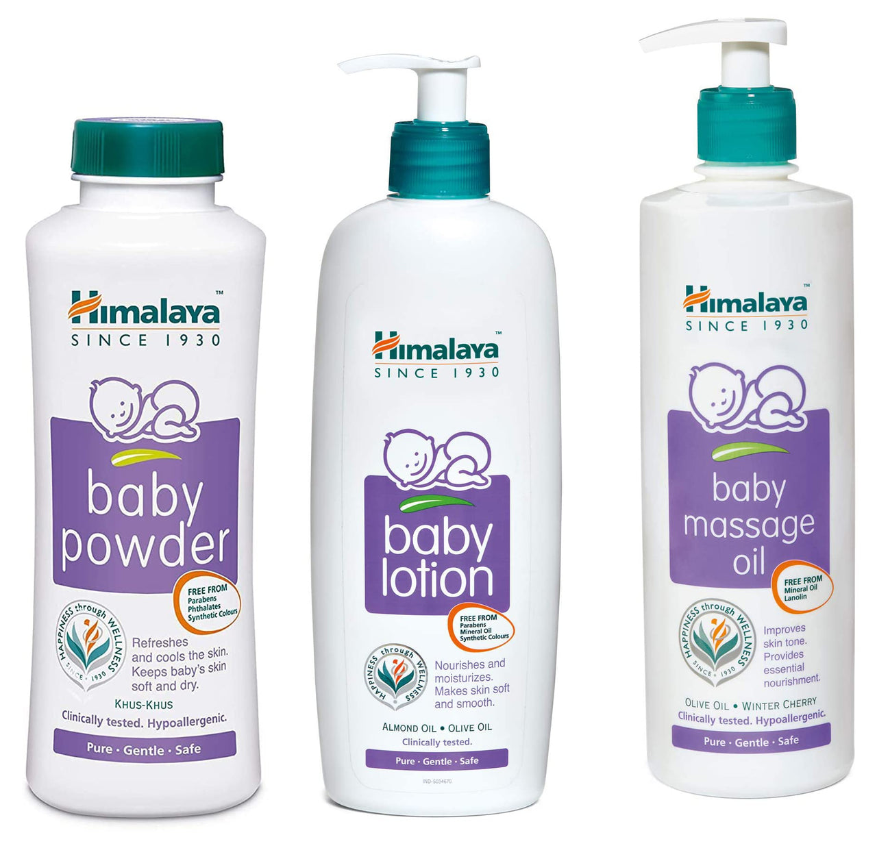 Himalaya Baby Massage Oil (500ml) & Baby Powder (400g) & Herbals Baby Lotion (400ml)
