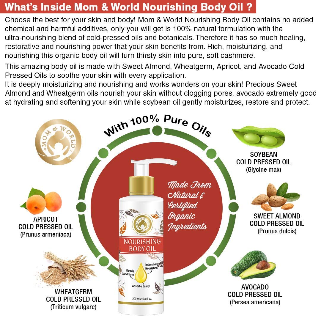 Mom & World Mother Nourishing Body Oil - 200ml - Complete Moisturising, 100% Pure Oils - No Mineral Oil