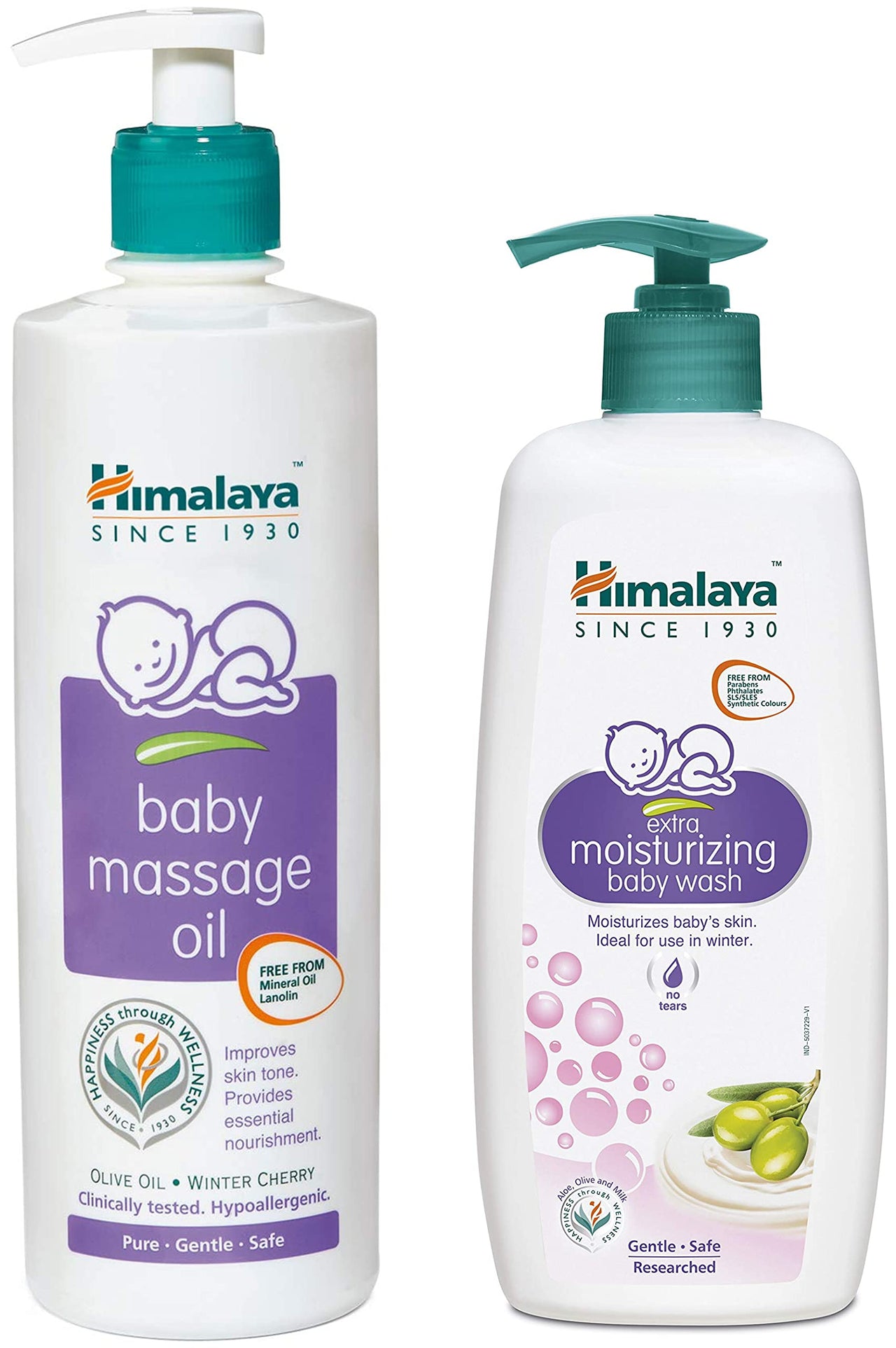 Himalaya Baby Massage Oil (500ml) & Himalaya Extra Moisturizing Baby Wash, 400 ml