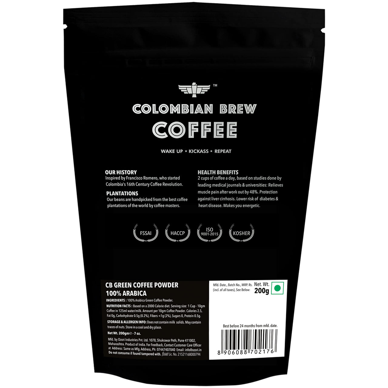 Colombian Brew Coffee, 100% Arabica Green Coffee Powder 200g & Colombian Brew Blueberry Chocolate Mocha Instant Coffee, No Sugar Vegan, 50g