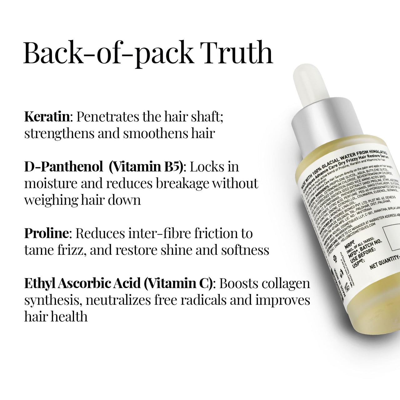 iCosmetiques Hair Serum for Dry & Frizzy Hair |Reduces Breakage |Keratin, Proline, B5 |Infused with Himalayan Glacial Water |Unisex Advance Care Formula |40ml