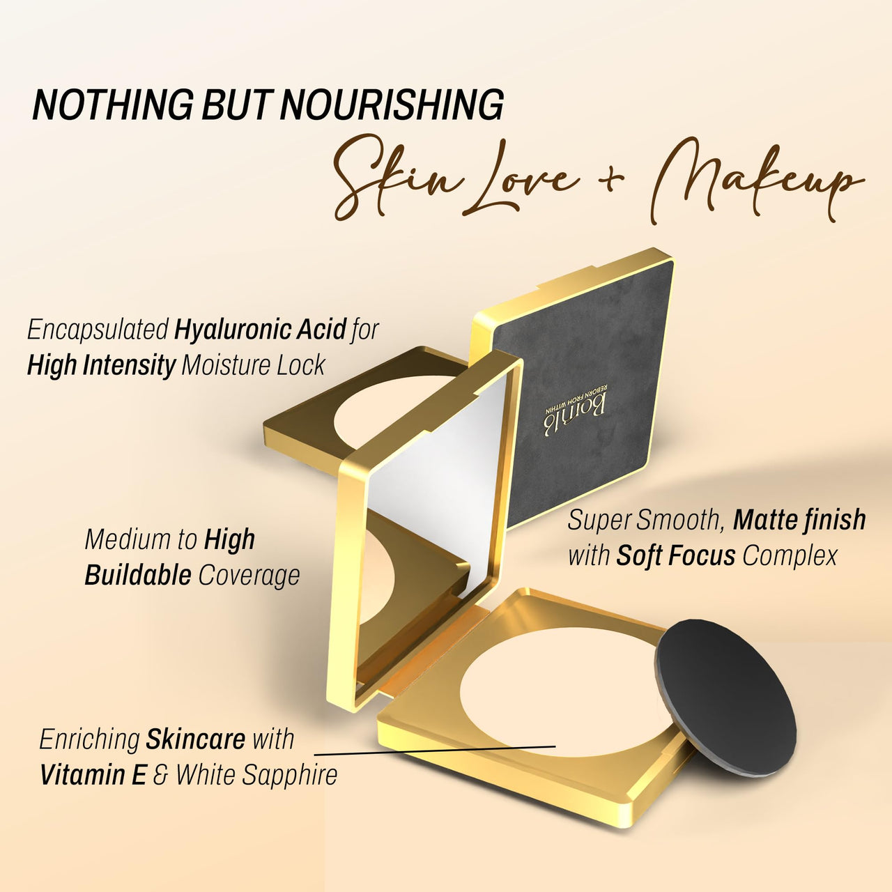 Born16 Moon Duchess Velvet Hydrolock Compact Powder – BelleRose | India’s First Encapsulated Hyaluronic Acid | Medium-High Coverage, Smooth-Matte Finish | 24-Hour Stay with Vitamin E & SPF, 9g