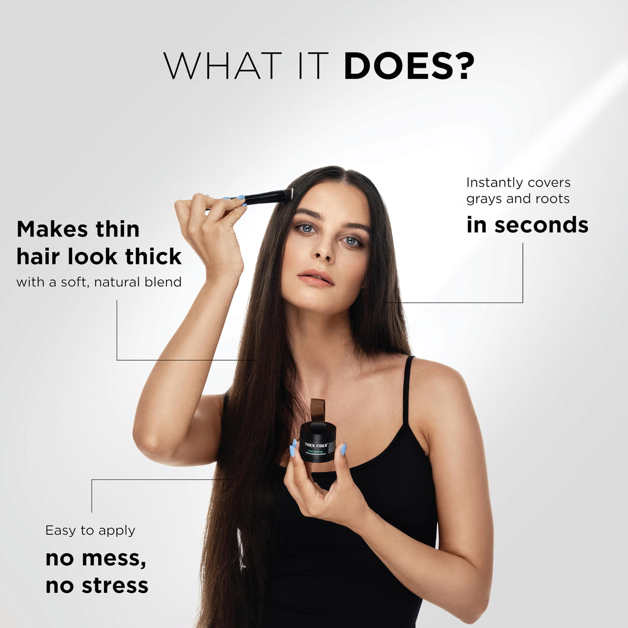THICK FIBER Root Touch Up Powder, Root Cover for Thin & Bald Head - Water & Sweat Resistant Hair Powder for Thinning Hair Women, Includes Brush (Black) 4 Grams