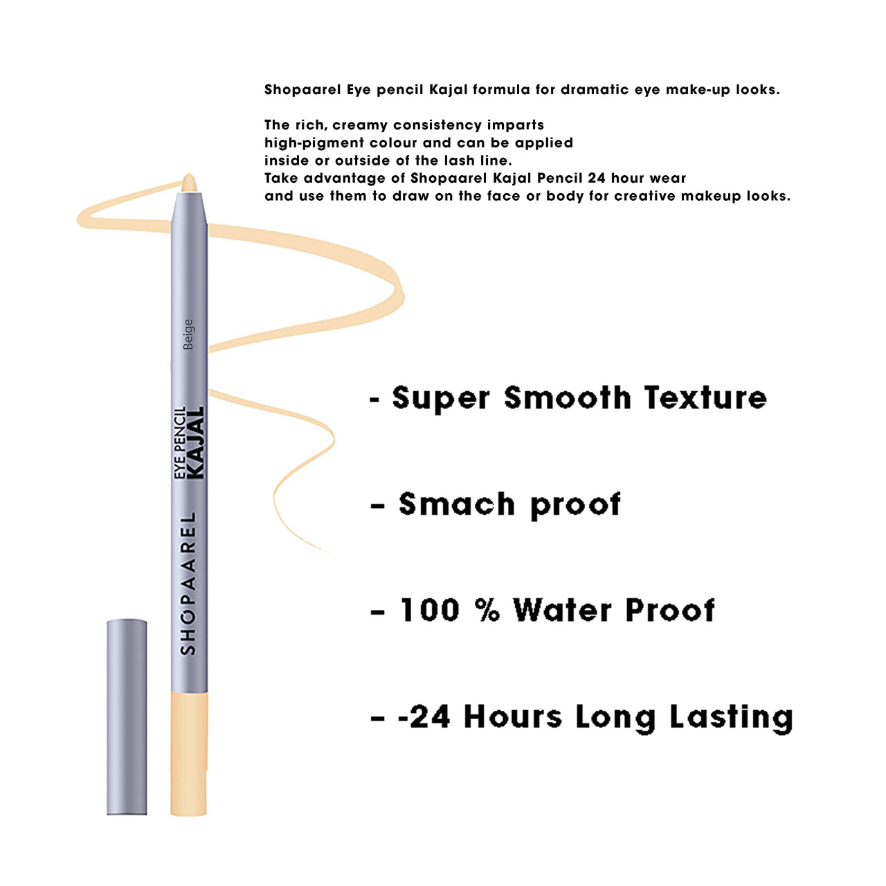 SHOPAAREL Eye Kajal Pencil Super Black, Smudgeproof & Waterproof (Beige 03)