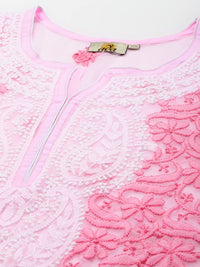 Ada Women's  Hand Embroidered Lucknowi Chikankari Georgette Short Top Kurti with Slip