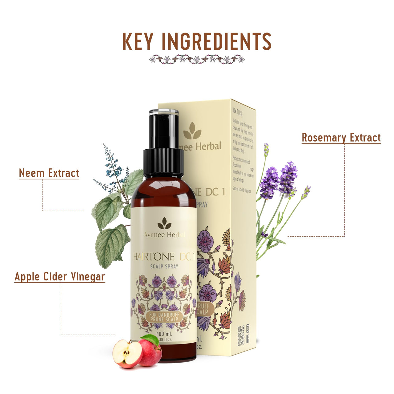 Avimee Herbal Hairtone DC1 Scalp Spray | Fights Severe Dandruff | Prevents Flaky Scalp | Non Greasy Non Oily | 100 ml