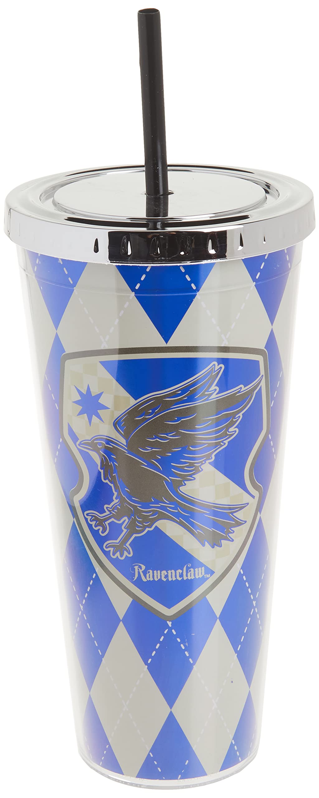 Spoontiques - Harry Potter Tumbler - Ravenclaw Foil Cup with Straw - 20 oz - Acrylic - Blue