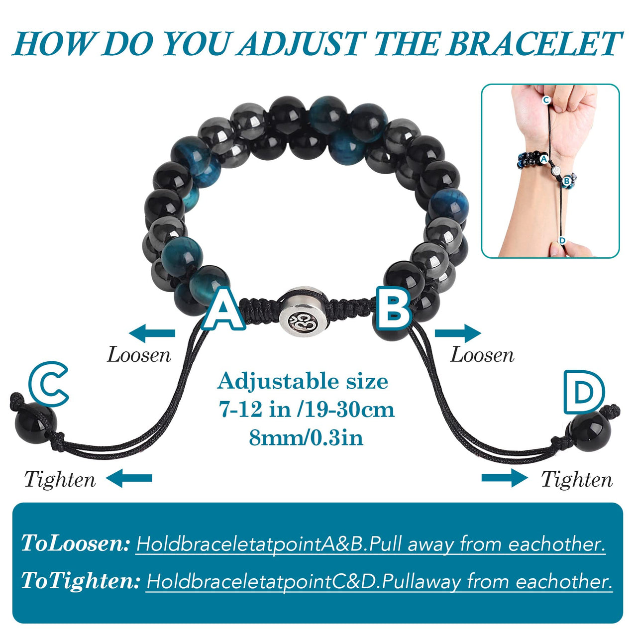 Triple Protection Bracelet - for Protect & Balance - Energy Crystal Bracelets for Men Women - Bring Good Luck & Prosperity - Tiger Eye Hematite & Black Obsidian Jewelry Natural Stone Healing Bracelet