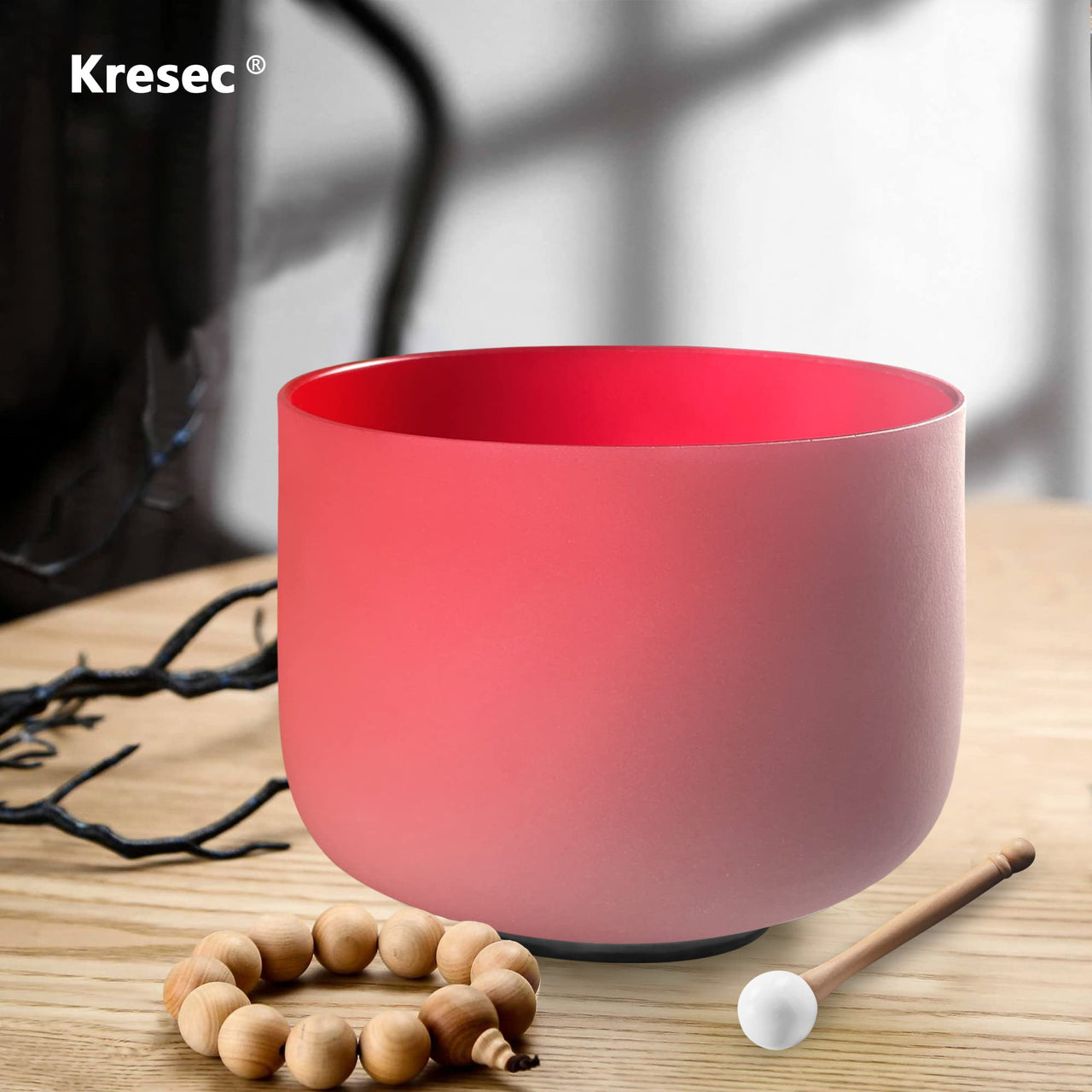 Kresec Red 8 Inch Crystal Singing Bowl C Note (¡À40 cents) Root Chakra with O-ring and Mallet for Meditation, Yoga, Spiritual and Body Healing and Energy Cleansing Red C Note