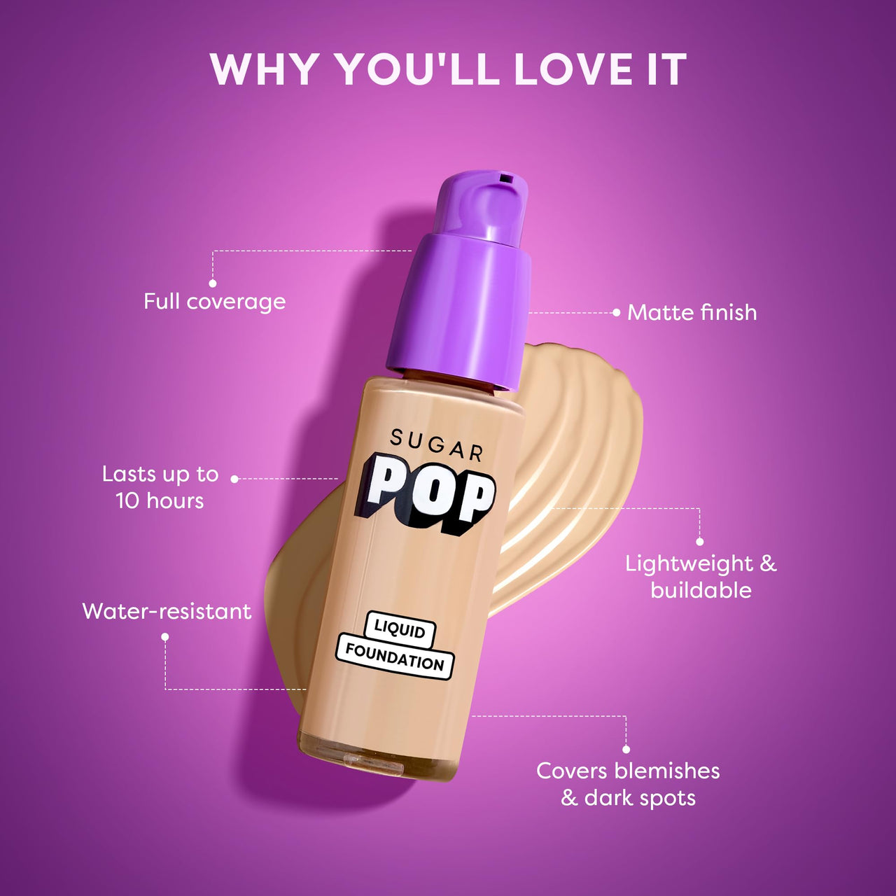 SUGAR POP Liquid Foundation | Lightweight | Full Coverage | Water-resistant | Super-matte - 30ml | 01 Cashew