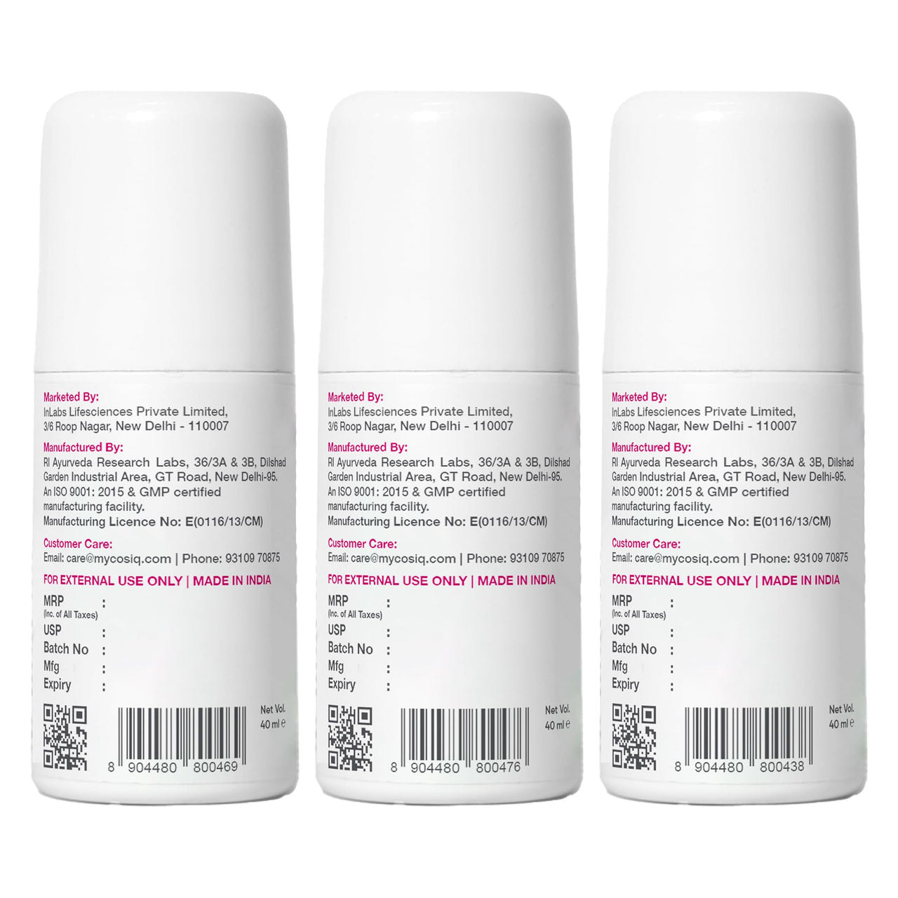 COS-IQ Roll-On Serum Set, Stretch Marks Removal, Underarm Care for Men, Intimate Brightening Serum (40ml Each, Pack of 3)