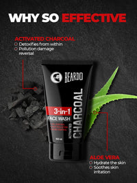 Beardo 3-in-1 Activated Charcoal Face Wash| Deep Cleanse, Exfoliate & Detoxify | All-in-One Face Wash for Oily Skin, Dirt & Pollution Removal | Oil Control Face wash for men 100ml